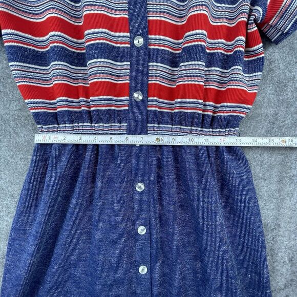 Vintage Jennifer Gee Dress Womens 14 Blue Red Collared 70s Schoolgirl Academia - Picture 6 of 9